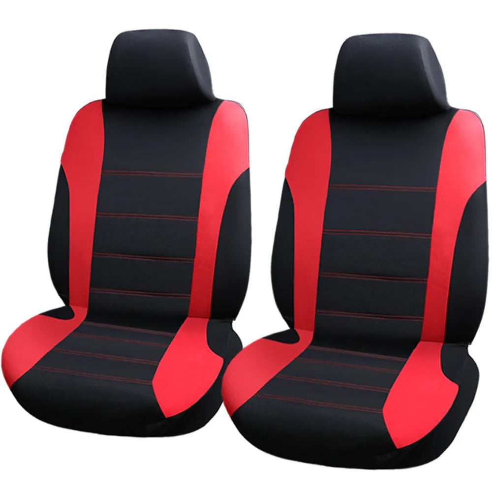 Blue grey red car seat cover set for front and rear seats with headgear protection fabric material