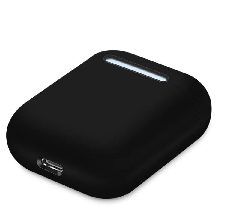 Split-shell silicone protective case for Apple AirPods charging box in a selection of colours on a plain background.