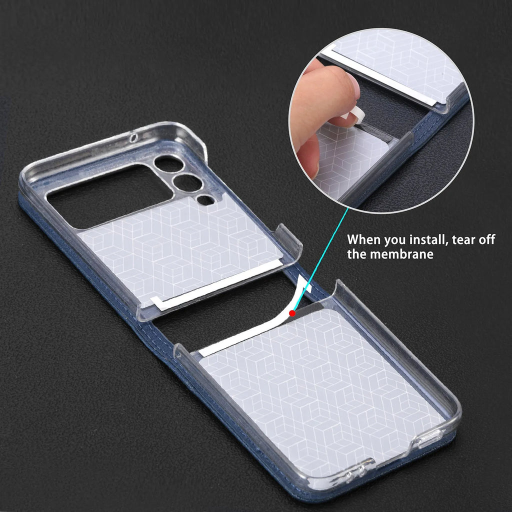 Leather card protective cover for Samsung Z Flip 3 5G with TPU frame and card slot in solid black colour