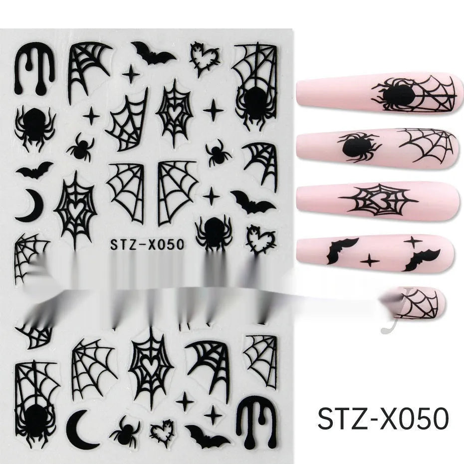 Cartoon nail art stickers sheet with black and silver love heart designs