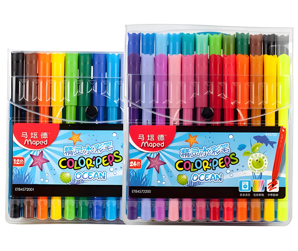 Elf watercolour pen bag 12 colours plastic pens 16cm length bagged pack for basic drawing