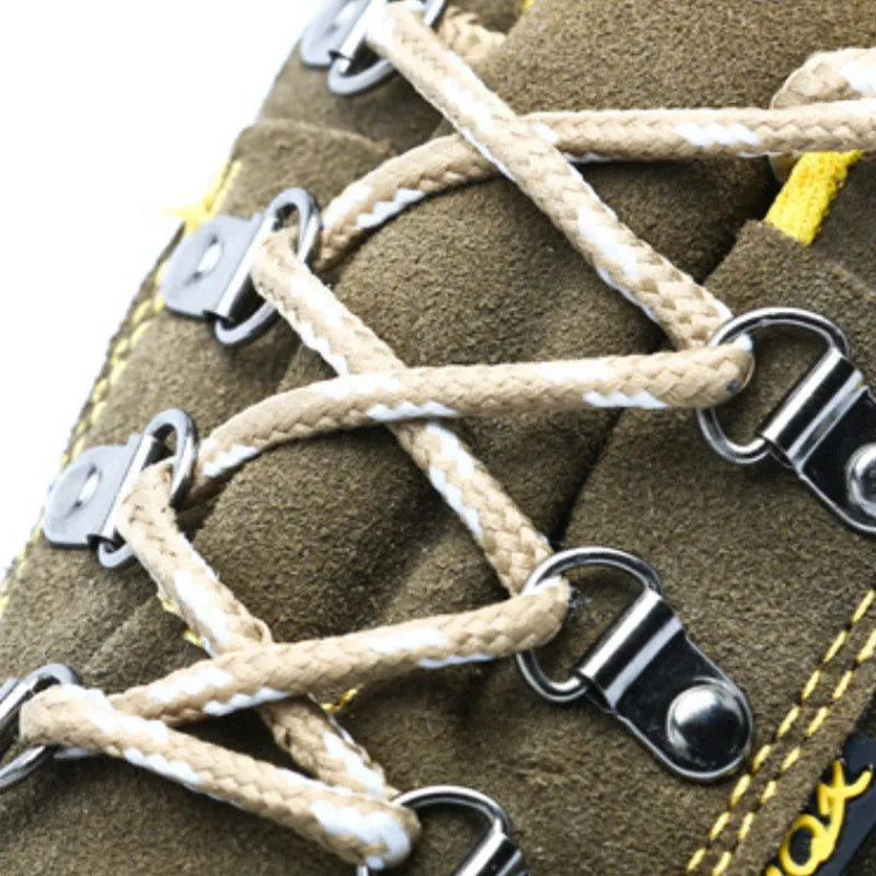 Men's brown cowhide leather safety shoes with steel toe cap and non-slip patterned soles