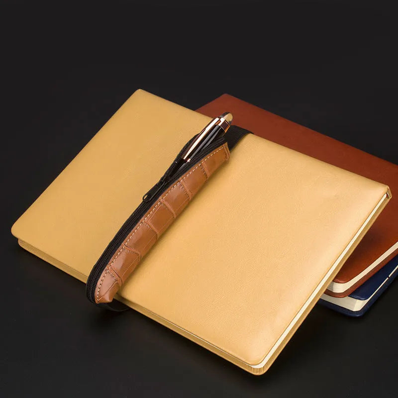 Long PU leather pencil case in beige grey, 16.5cm in length.