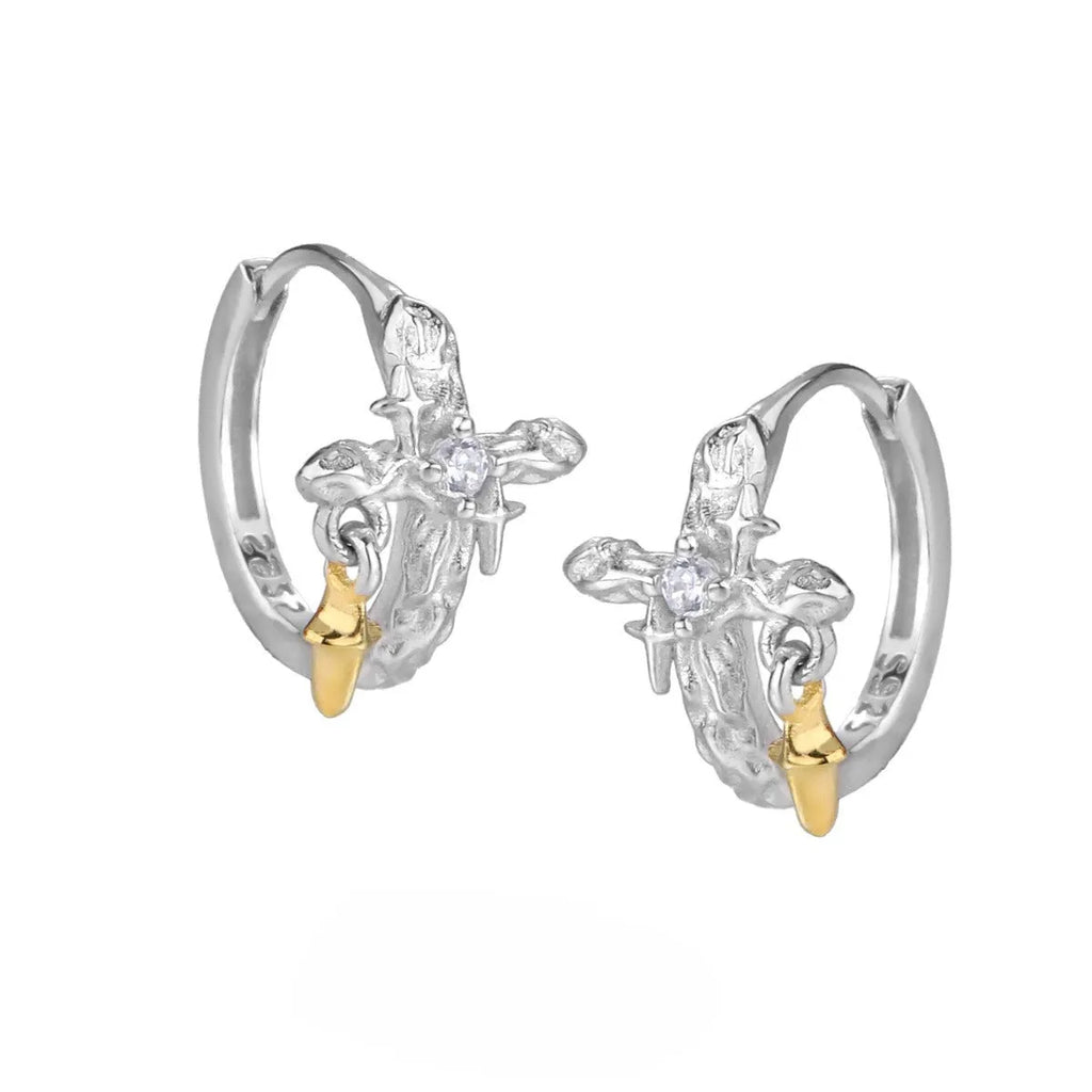 925 sterling silver cross earrings with white gold colour finish and geometric round design