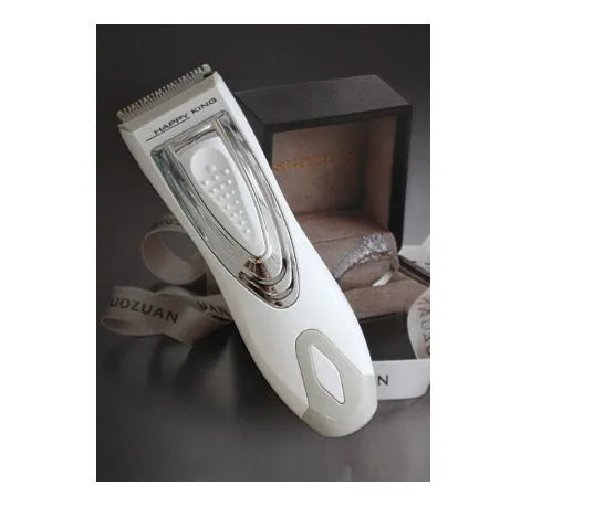 White children's barber scissors set with comb, limit combs, host, oil bottle, and brush