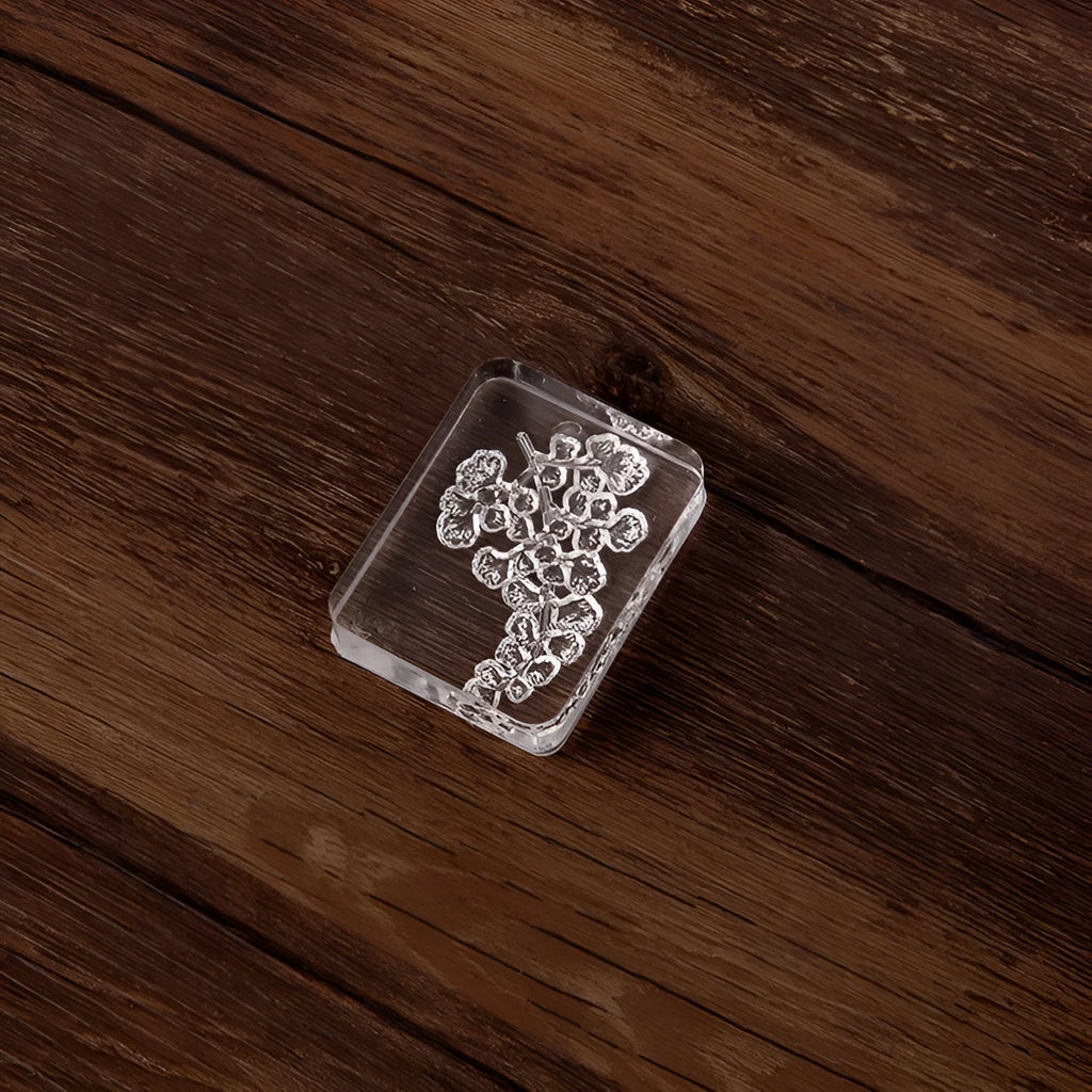 Transparent acrylic seal stamp showing dragonfly pattern with 12mm height and silicone base