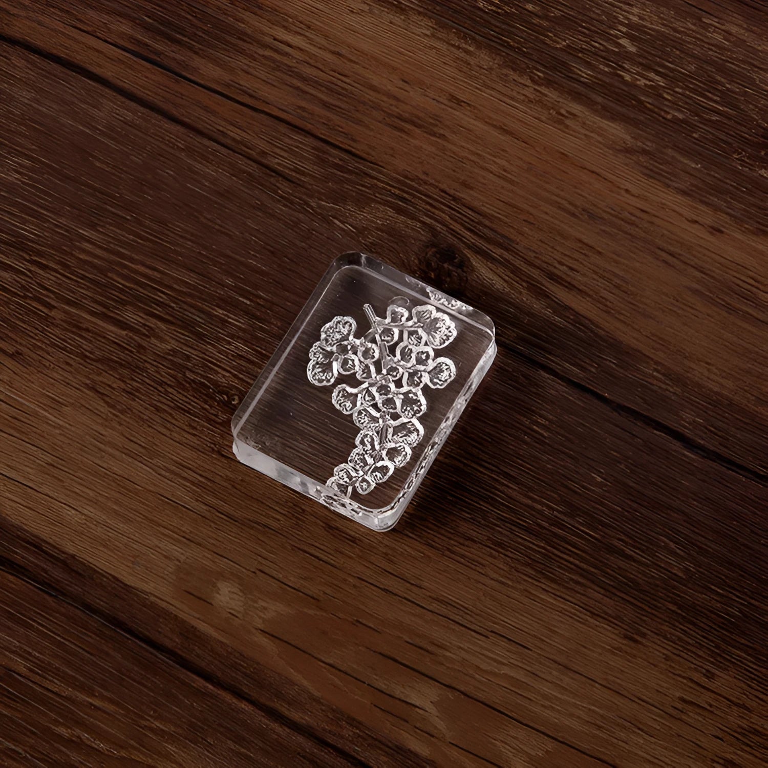 Transparent acrylic seal stamp showing dragonfly pattern with 12mm height and silicone base