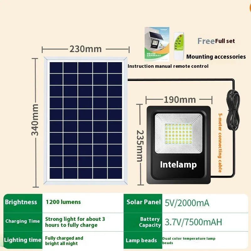 Outdoor solar LED light with three brightness options for courtyard or garden illumination