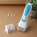 White dog shaver pet electric clipper with ceramic and stainless steel blade, two combs, battery, lubricant, and brush