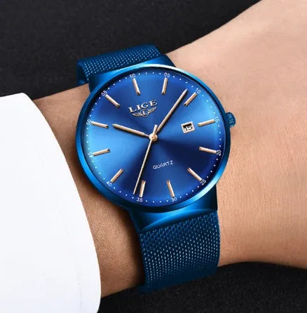Men's stainless steel wristwatch with 40mm dial and leather strap