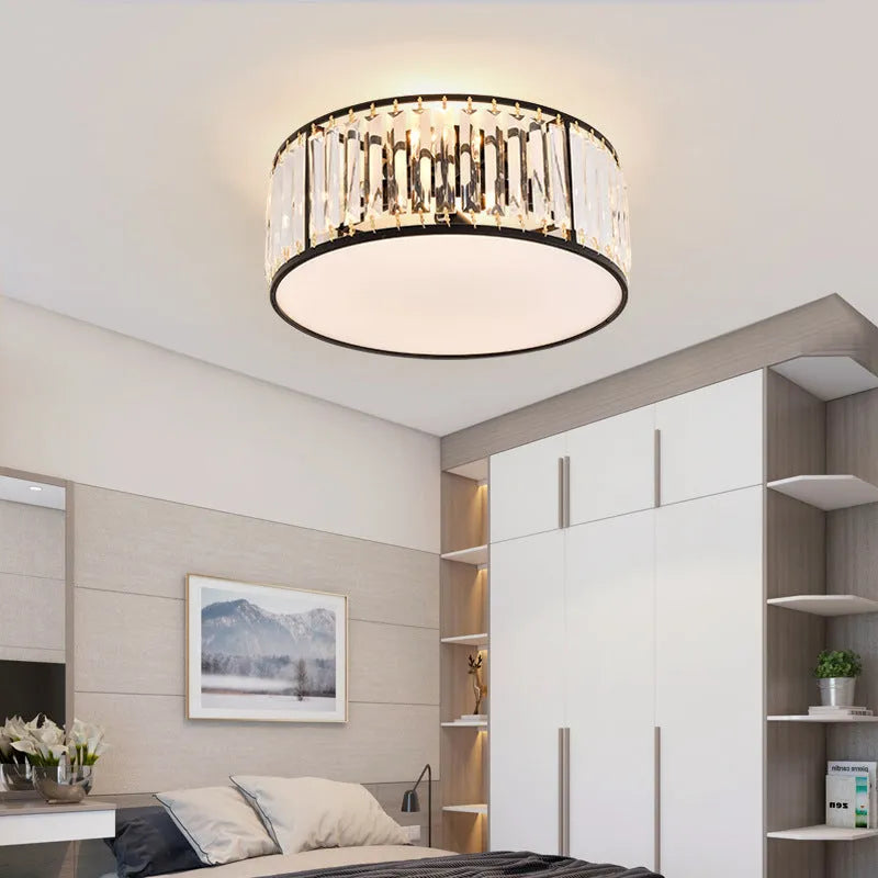 Modern crystal ceiling lamp, 220V, available in gold or black round, square, and flower shapes.