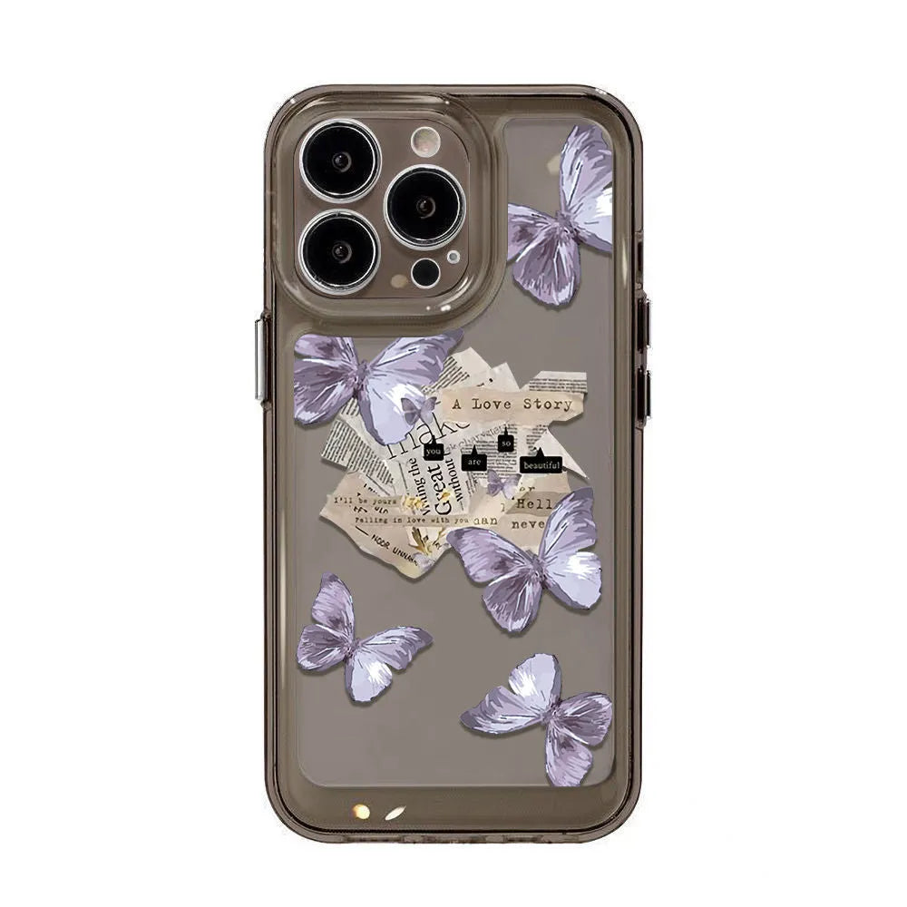 Purple butterfly TPU silicone phone case for iPhone showing shockproof design