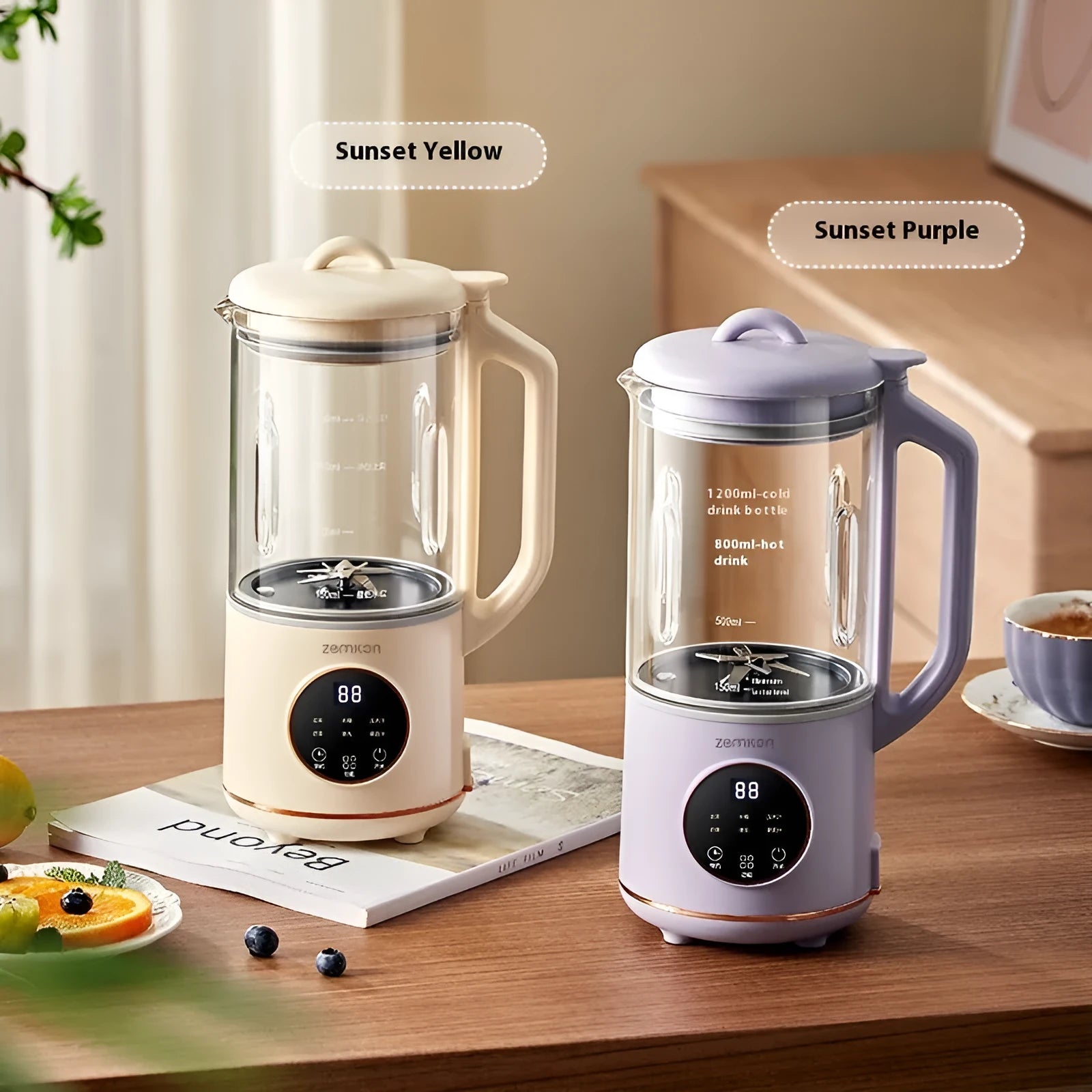 Milky white automatic soybean milk machine with glass jug and touch controls