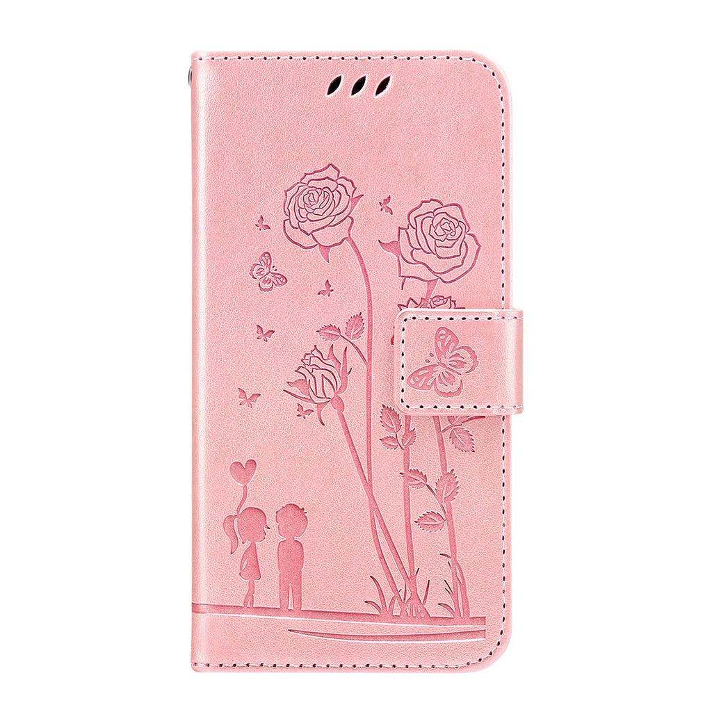 Samsung flip phone case in gray with card slots and kickstand, made from PU and TPU
