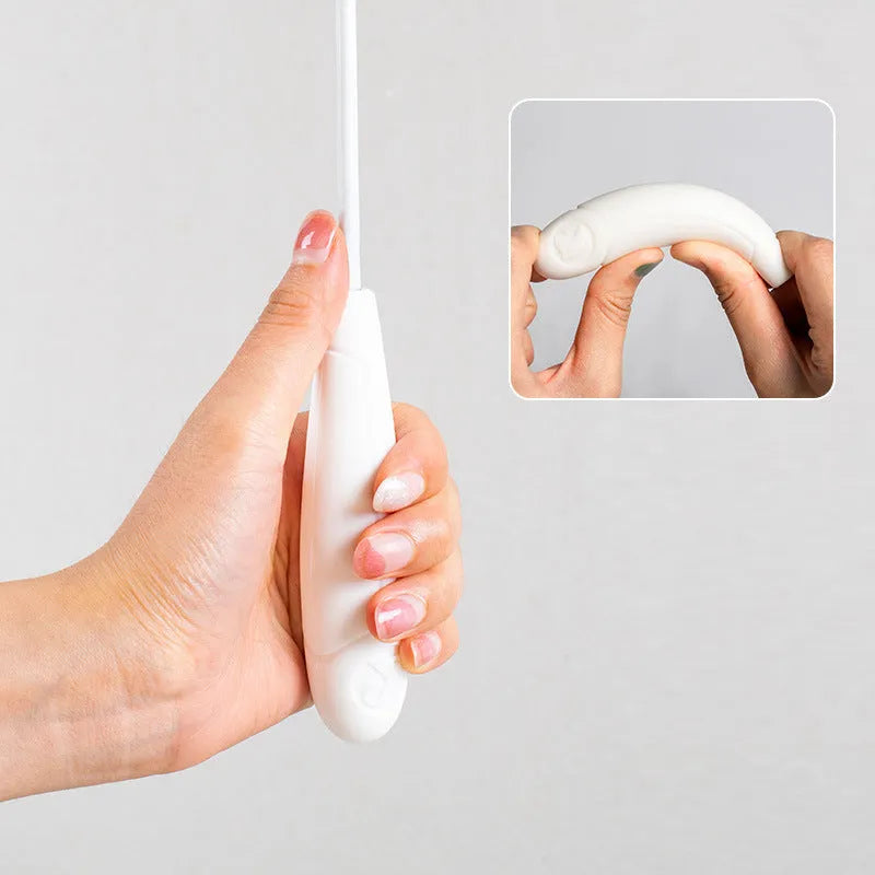 Telescopic cat fishing rod toy with goose feather attachments and a removable bell, shown extended and collapsed.