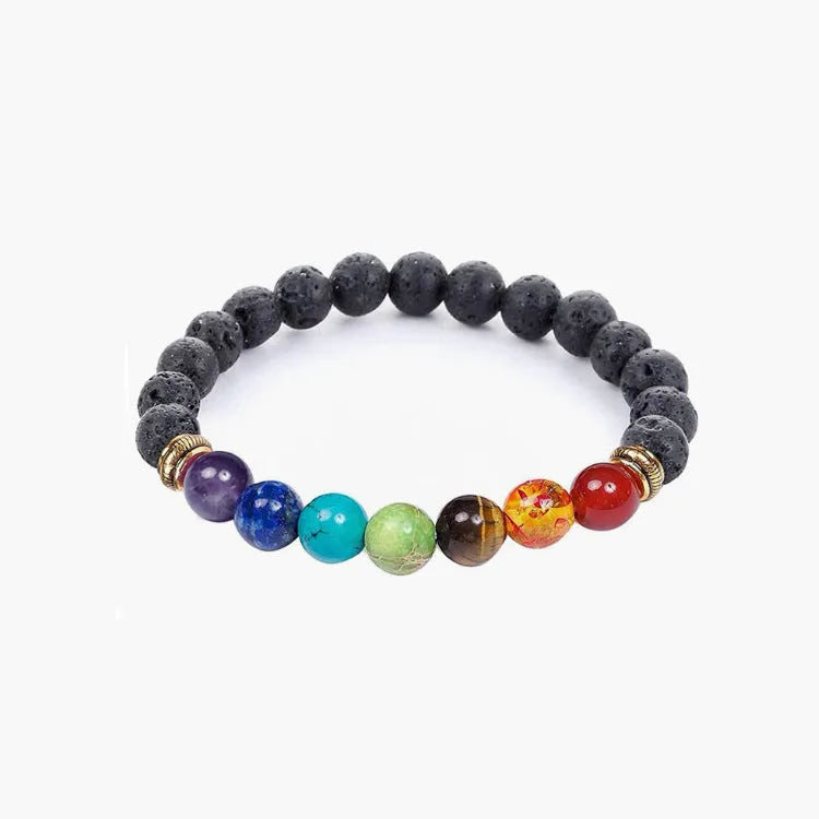 Handmade alloy volcano white turquoise natural stone bracelet with obsidian, lava, and tiger eye beads