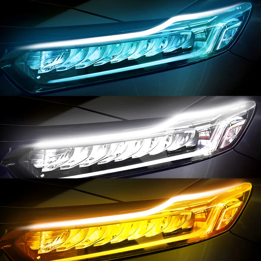 Two-colour LED flowing water car daytime running light silicone strip 0.3 cm thick 30cm length