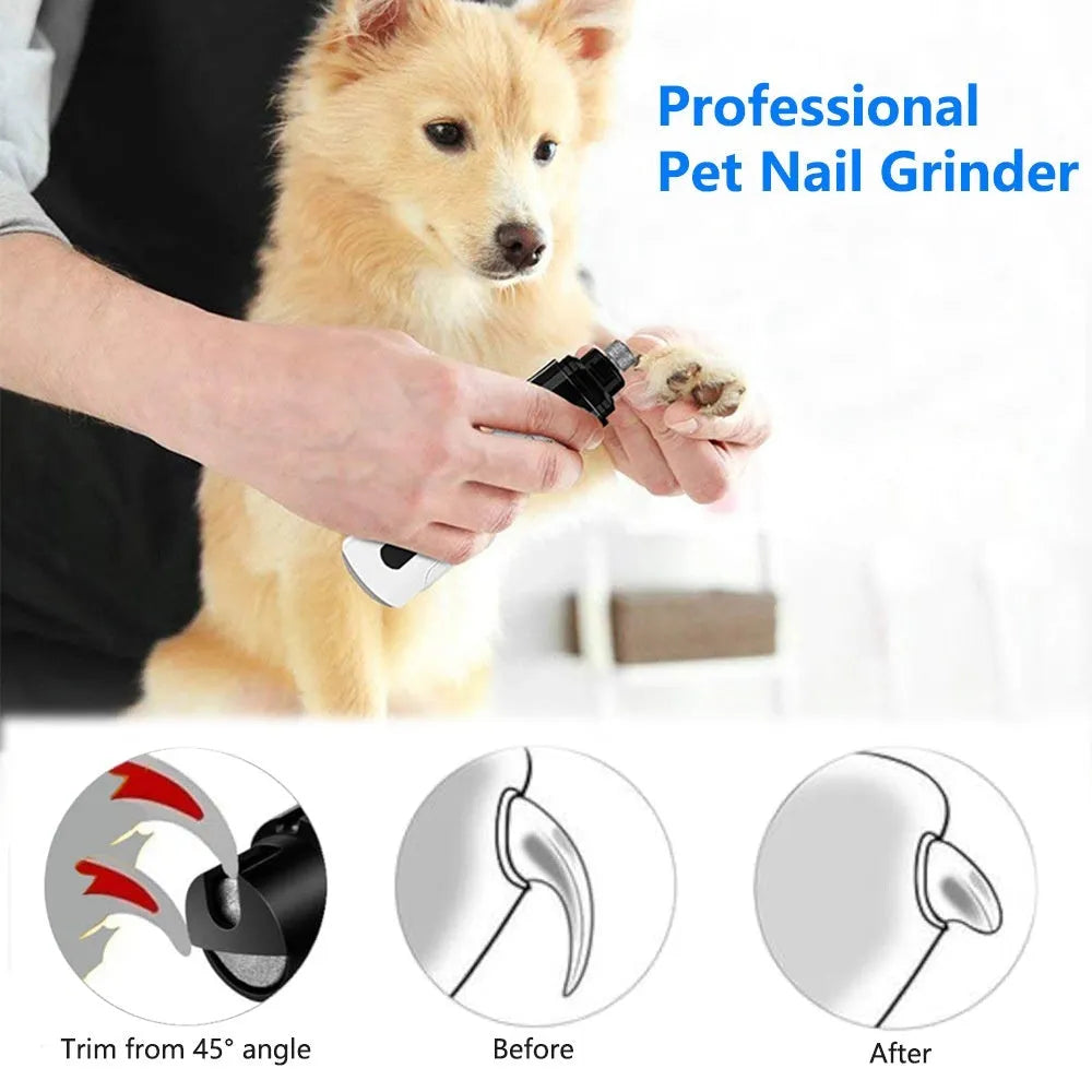 3-speed LED electric dog nail trimmer grinder with dust collection compartment and display.