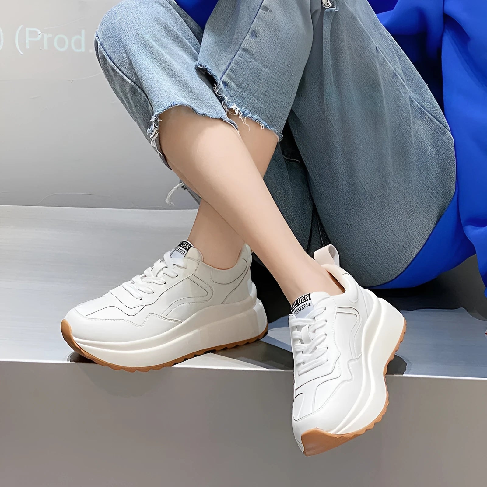 Women's white cowhide leather casual sports shoes with cross strap and round toe design