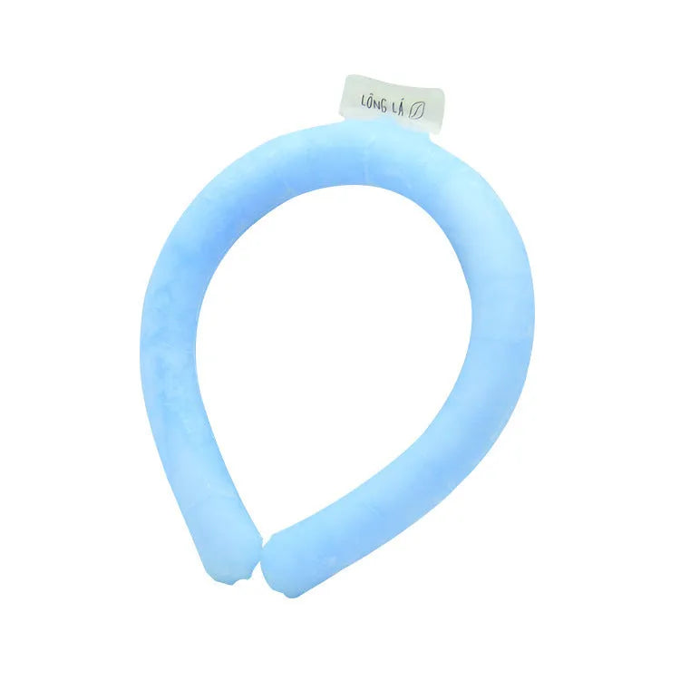 Blue PVC halter-style cooling neck ice ring for outdoor sports.