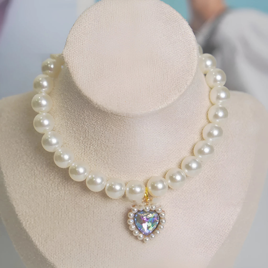 Plastic alloy resin pearl necklace cat collar in multiple colours and sizes