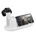 White headphone charging stand with three USB charging ports for wireless headphones