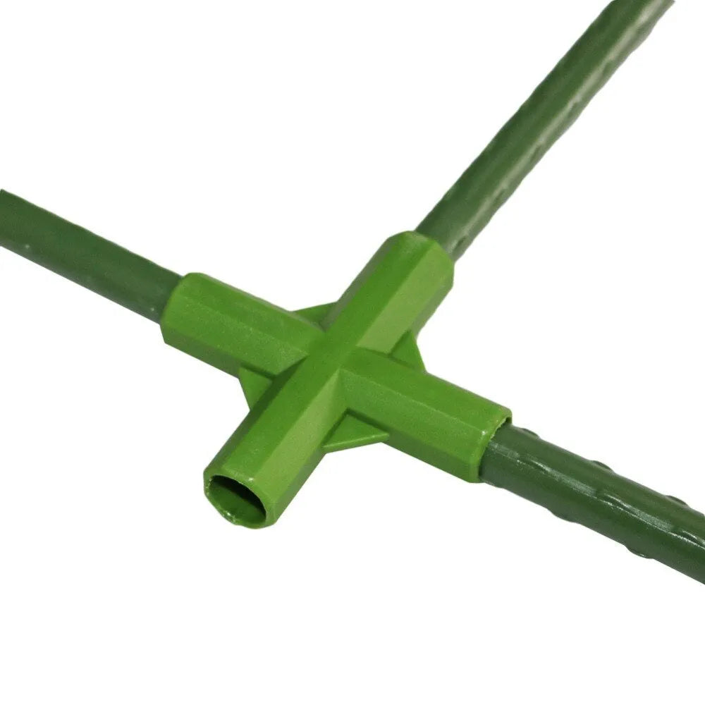 Three-way and four-way garden stake connectors for 11mm diameter plant supports