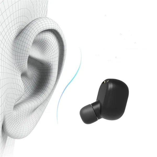 M1 Bluetooth wireless earbuds in black and white colours showing bilateral stereo design