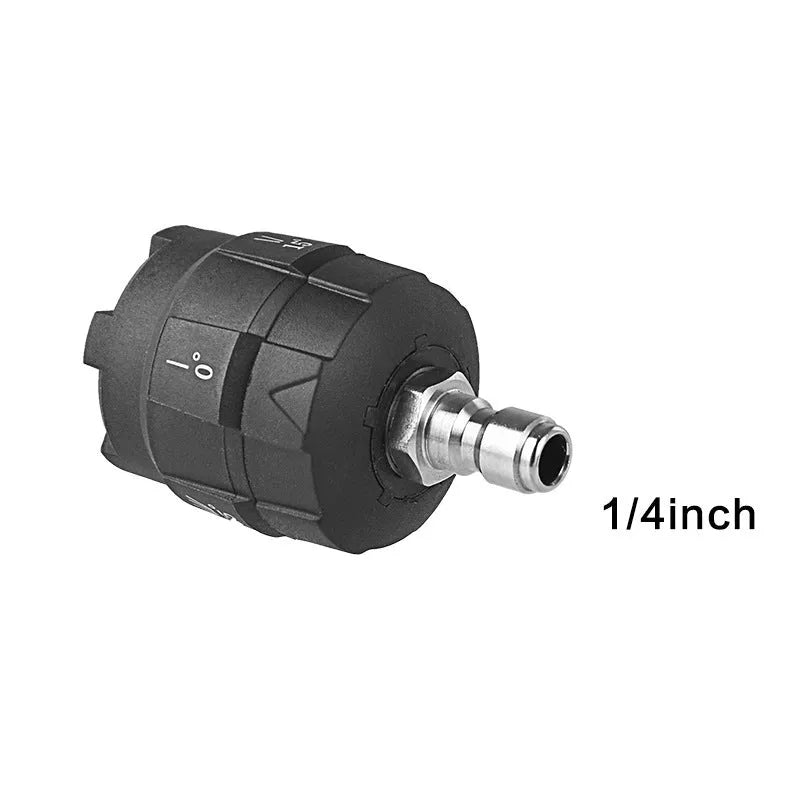 Multi-functional five-in-one spray nozzle for high-pressure water guns made from white engineering plastic.