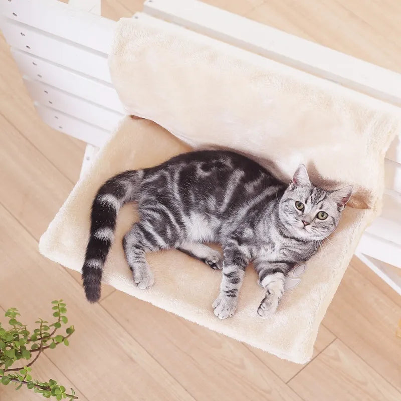 Grey cat bed hammock made of plush material measuring 46 by 30 by 25 cm