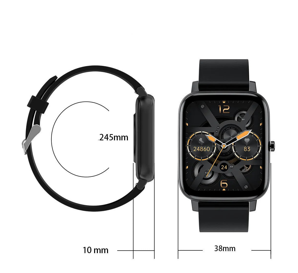 H80 black smart watch with 1.69-inch screen on a silicone strap, displaying ECG and heart rate data