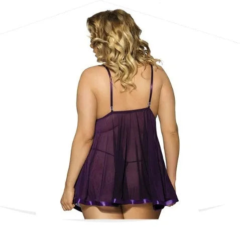 Women's black lace mesh lingerie sling dress sleepwear in 6XL size with seamless construction