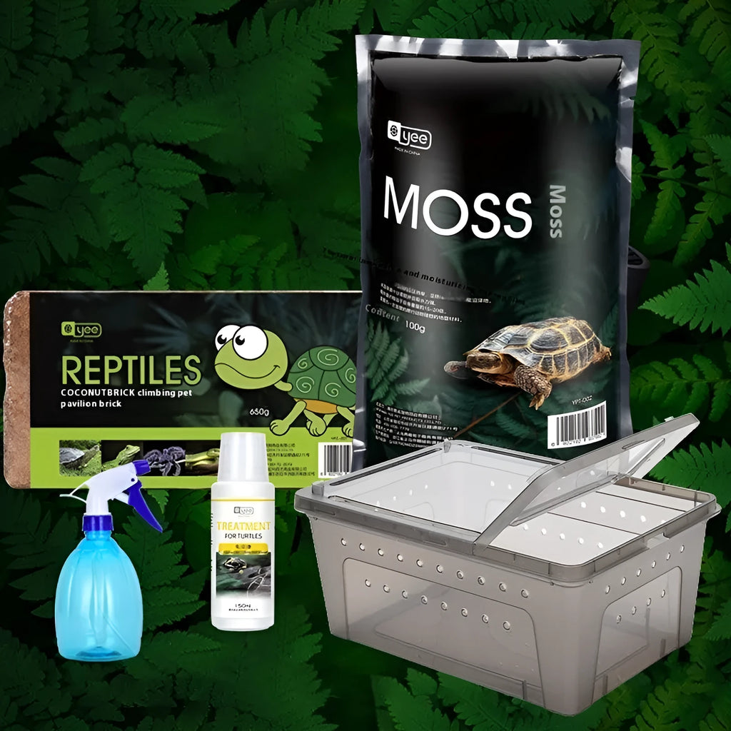 Climbing pet coconut soil turtle winter hibernation box with coconut bricks and moss