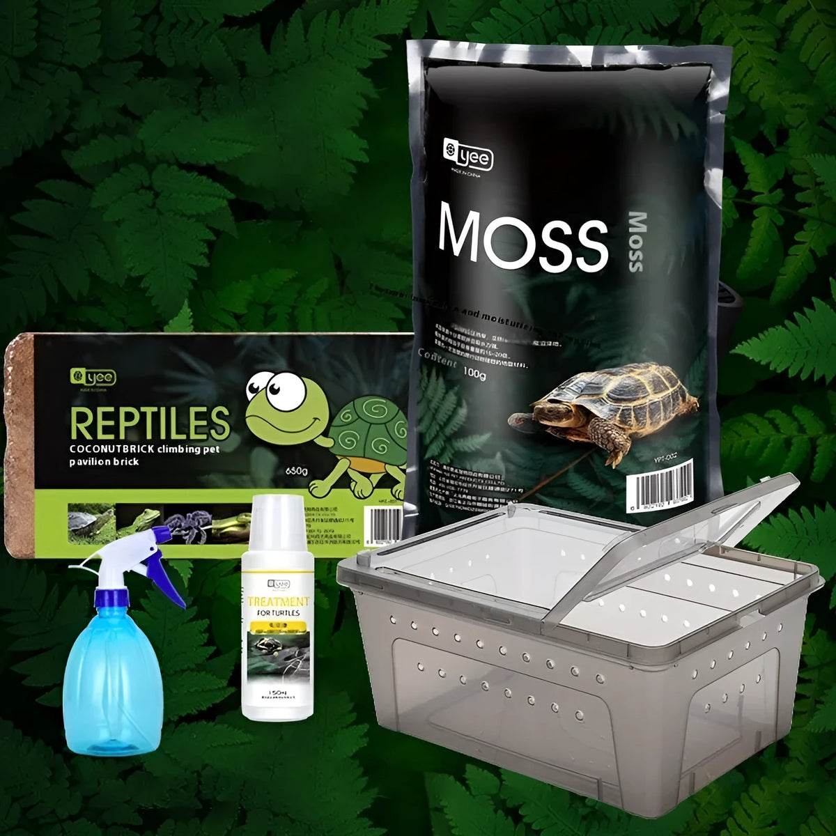 Climbing pet coconut soil turtle winter hibernation box with coconut bricks and moss