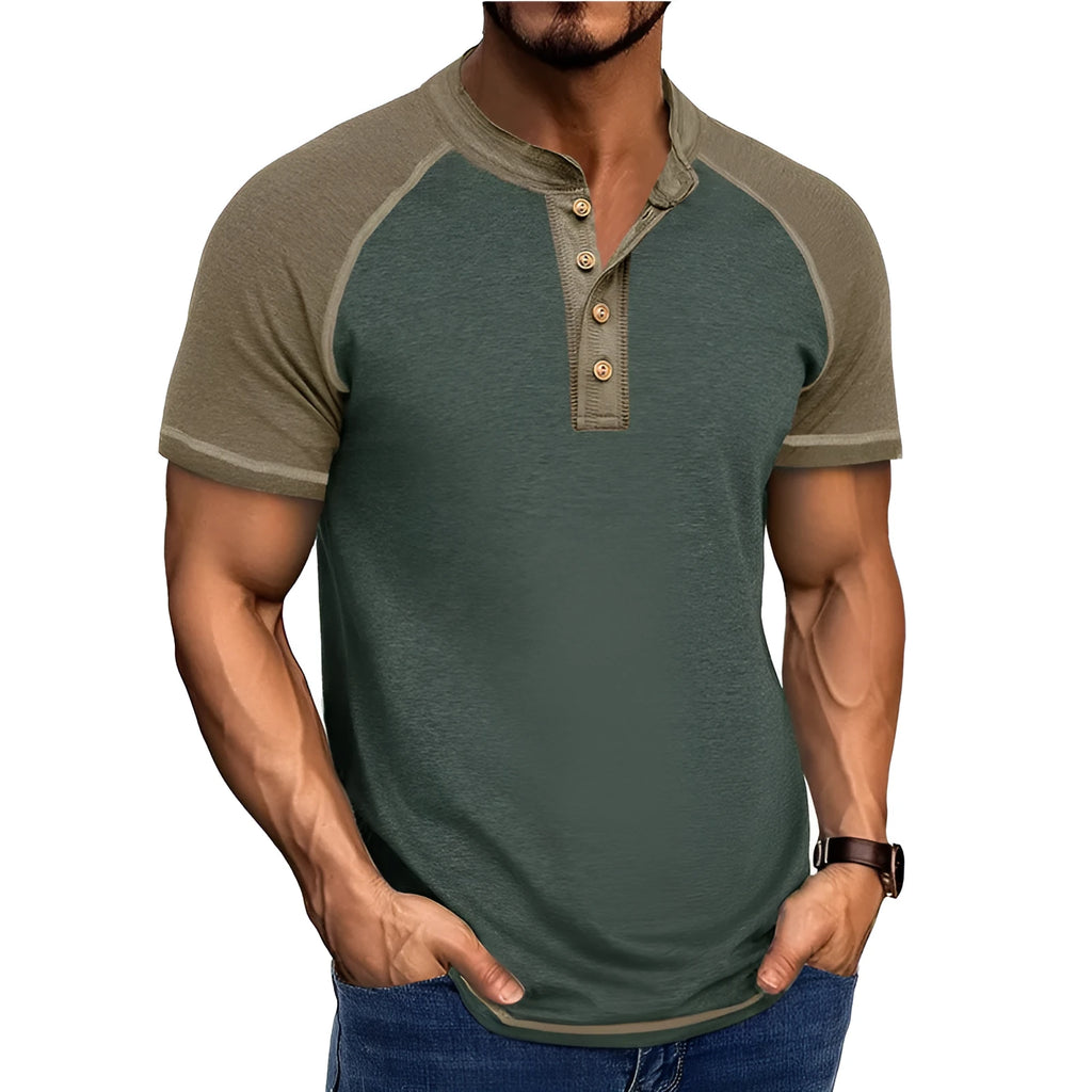 Men's short sleeve cotton blend top with raglan sleeves in two-tone colour combination