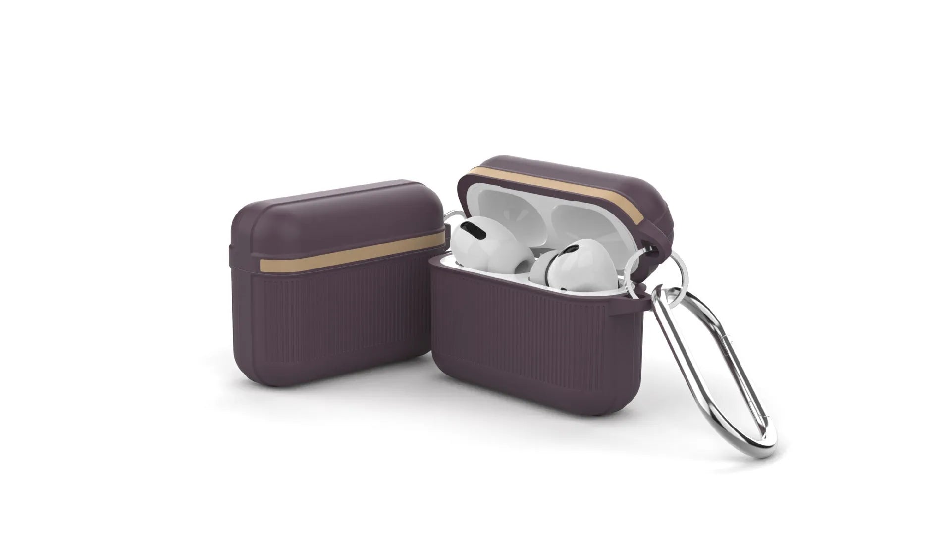 Silicone clamshell case with metal buckle for Apple AirPods 3, Pro, and 1/2 generation earphones.