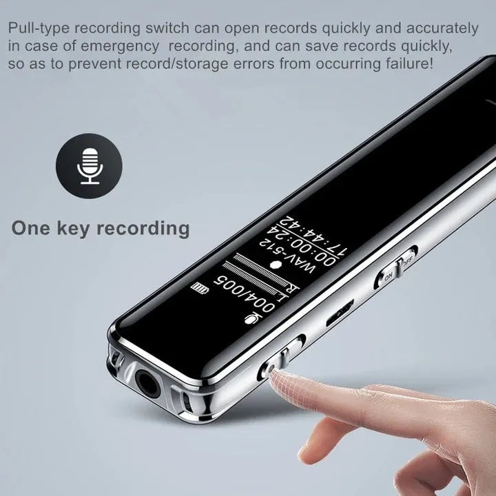 Black noise reduction recording pen with LCD screen, 108mm length, zinc alloy body