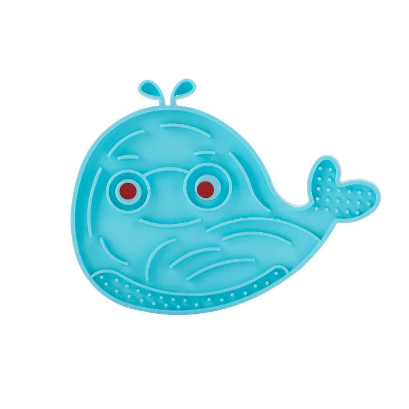 TPR slow feeder pet bowl in blue or green with dolphins or whales design and solid colour finish