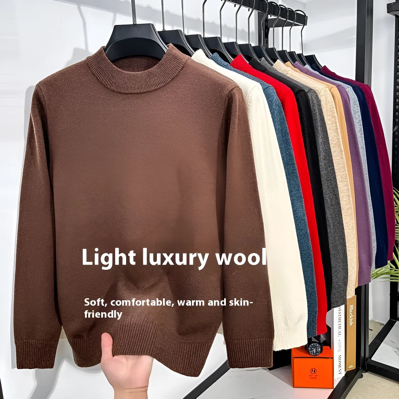 Men's half turtleneck knitwear jumper in fine wool yarn available in multiple solid colours