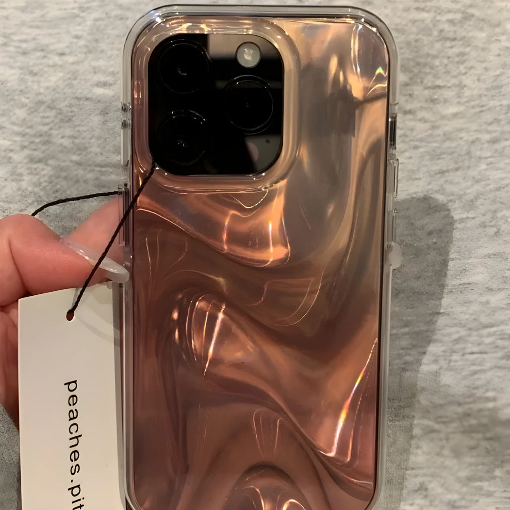Gold water ripple blooming double-layer phone case for iPhone, round edge with IMD soft edge hard back construction