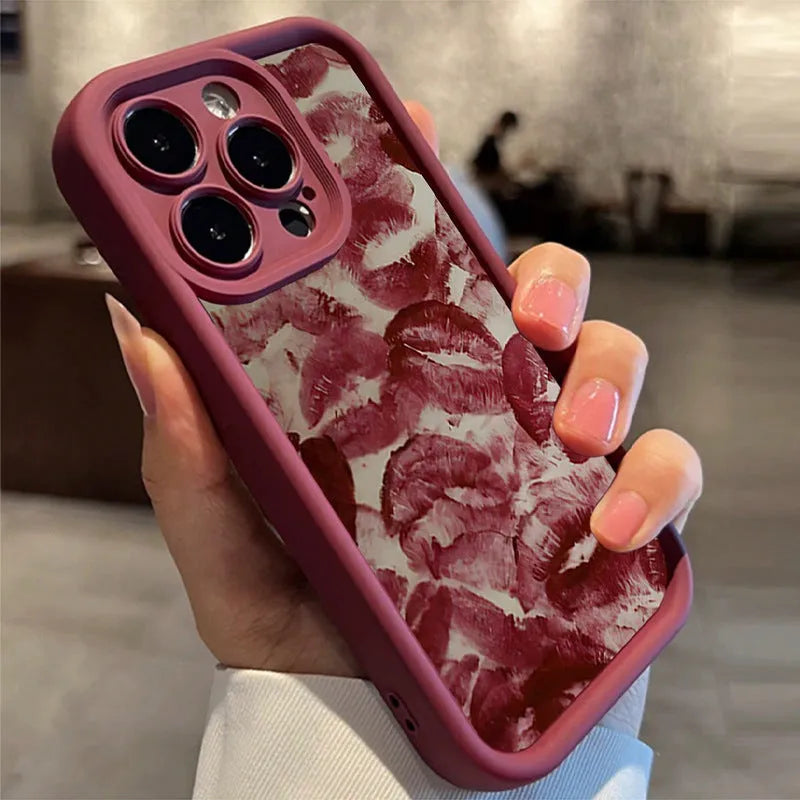 Red lip print TPU phone case for Apple iPhone, wine red, all-inclusive drop-resistant cover