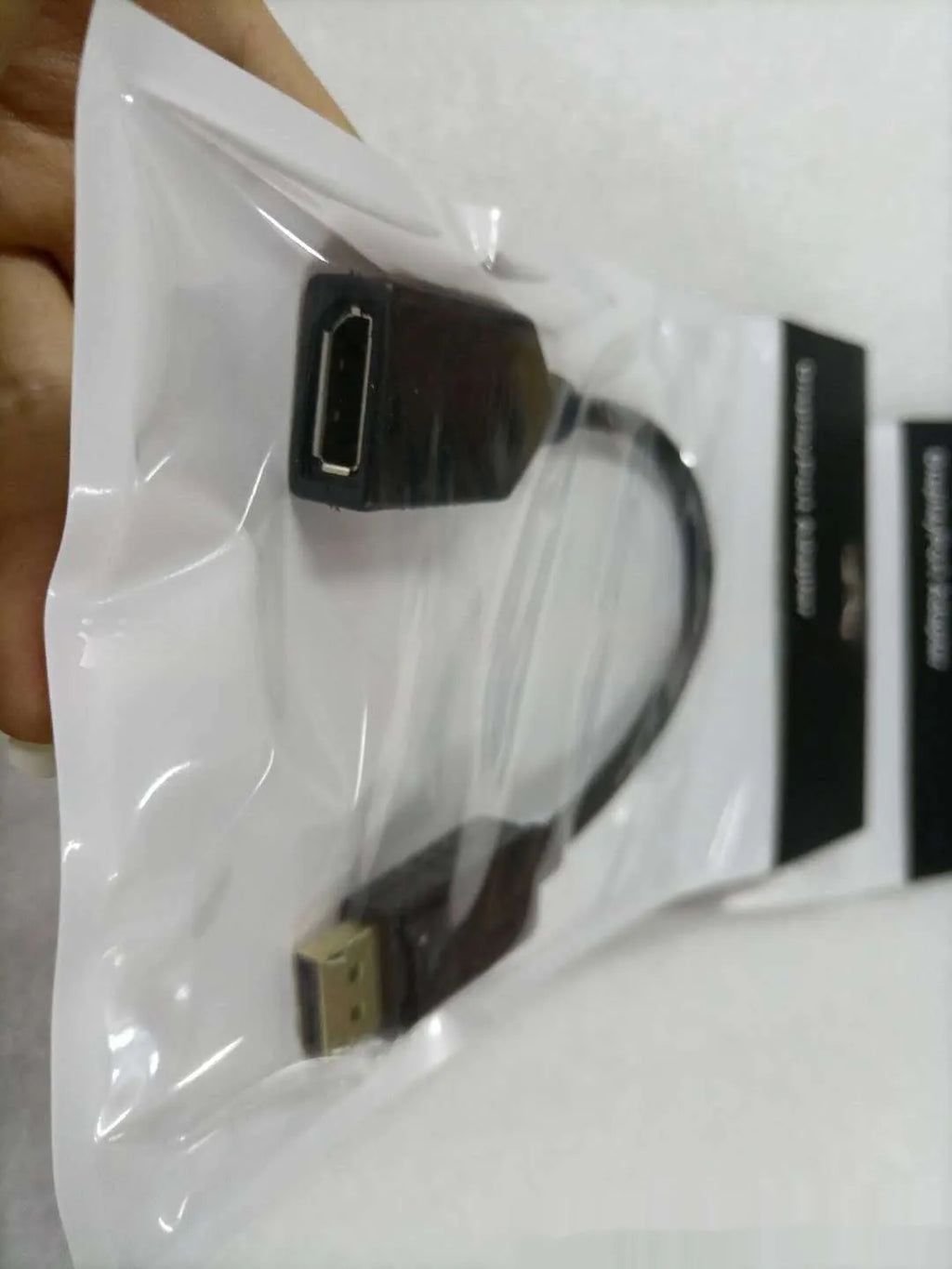 Black DisplayPort DP male to female extension cable approximately 10cm length with rotating connector