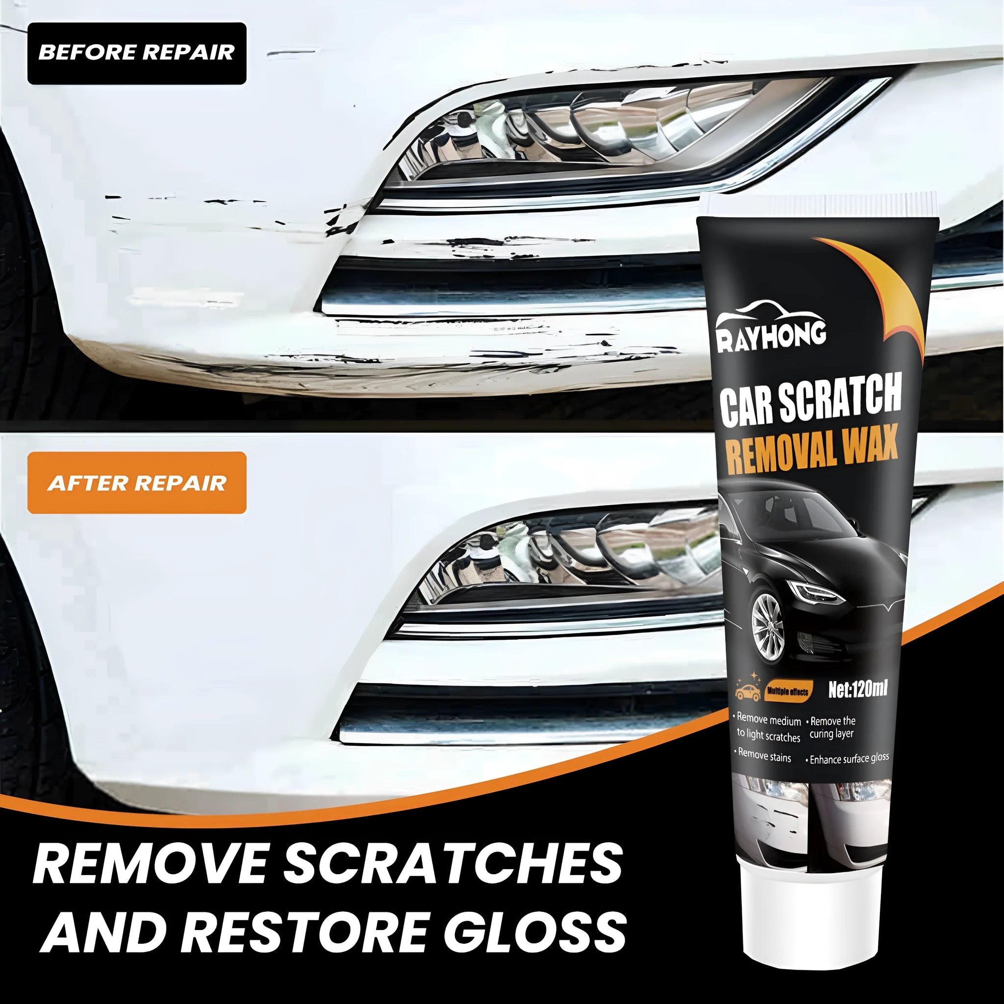 Car scratch wax 120ml kit with polishing sponge and cleaning towel for paint surface maintenance