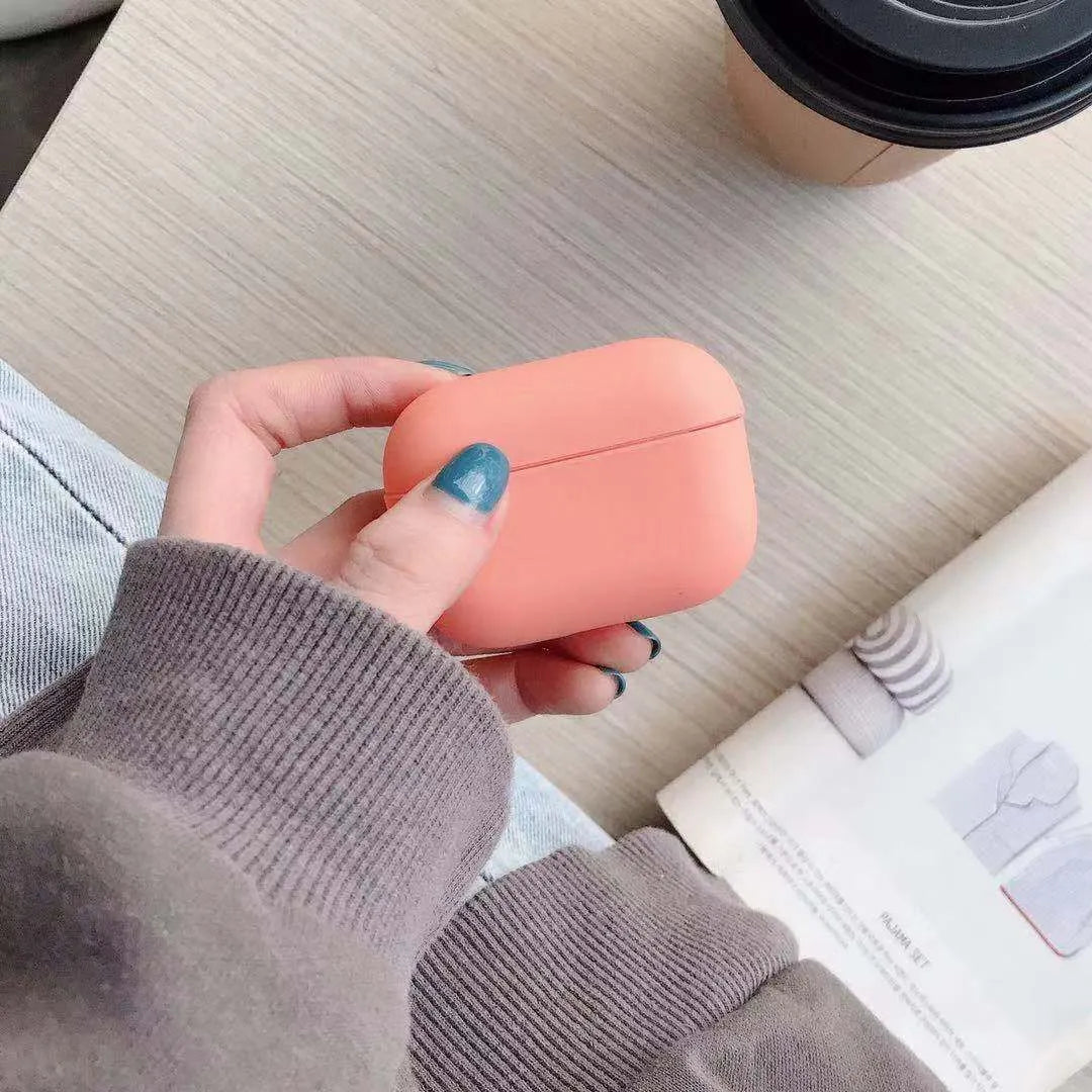 Plastic protective case for AirPods Pro in multiple colour options including light blue and grass green.