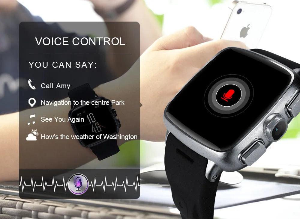 Black or white Z01 smart watch with a 1.54 inch screen showing its interface.