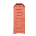 Ultra-light cotton camping sleeping bag quilt shown in ochre colour, folded to show quilted stitching.