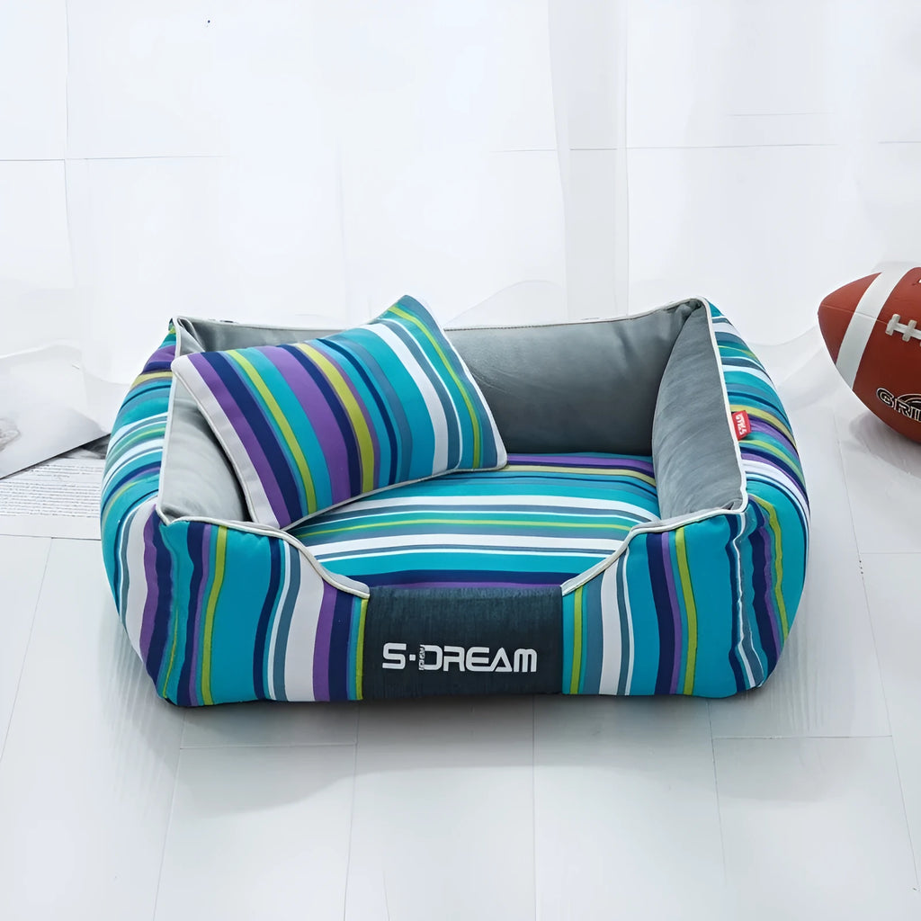 Sky blue dog bed made from cotton coarse cloth and waterproof Oxford fabric with white PP cotton wool filling