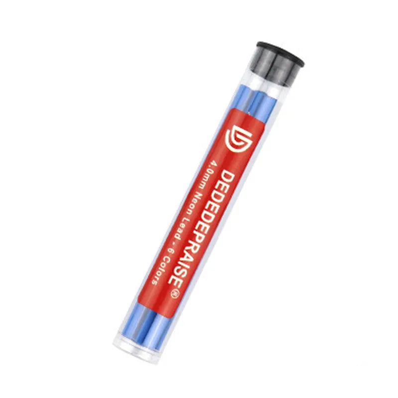 4.0mm mechanical drawing pencil with colour leads in yellow, orange, orange red, blue, green, and rose red