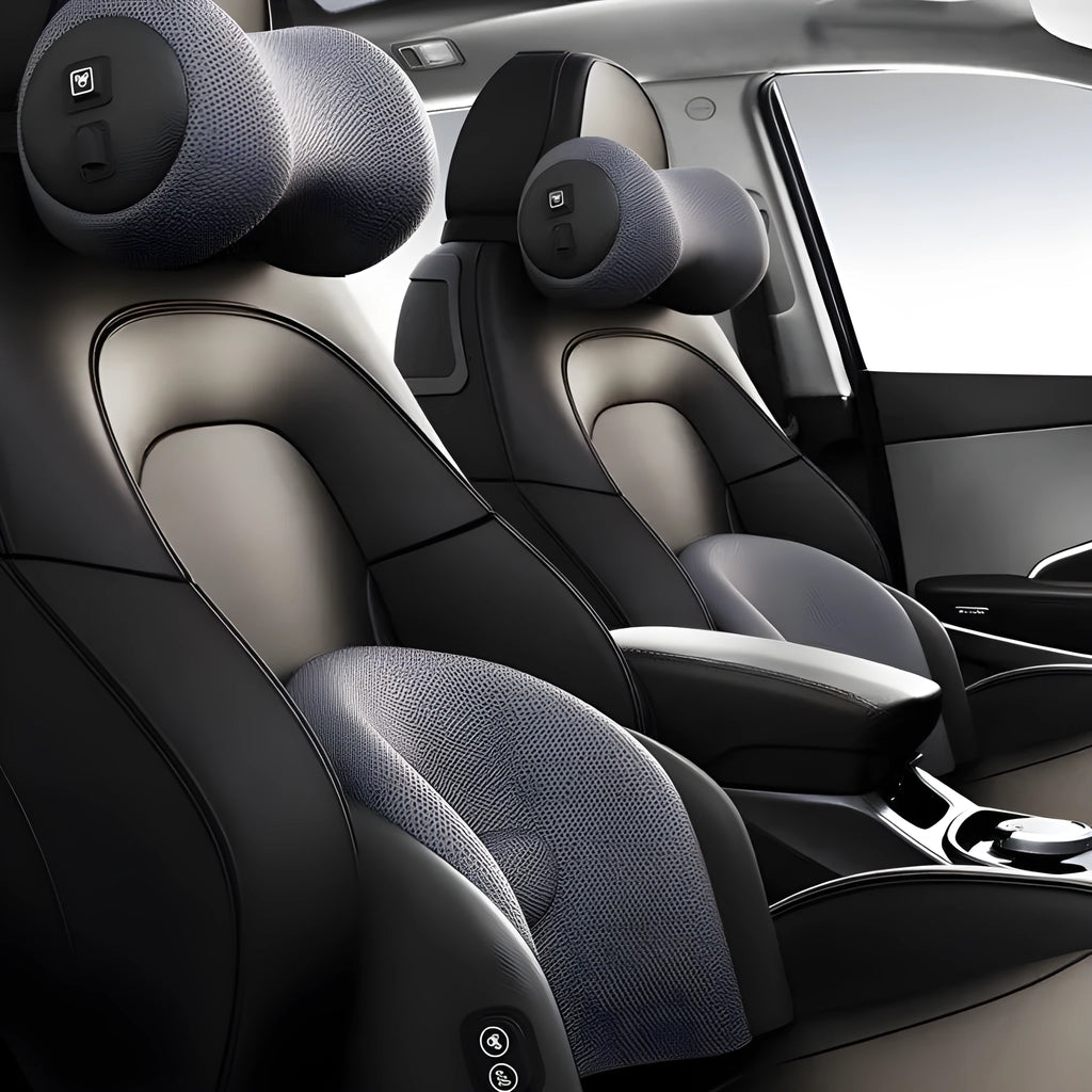 Car seat massage cushion with memory cotton construction in black, brown and grey colour options