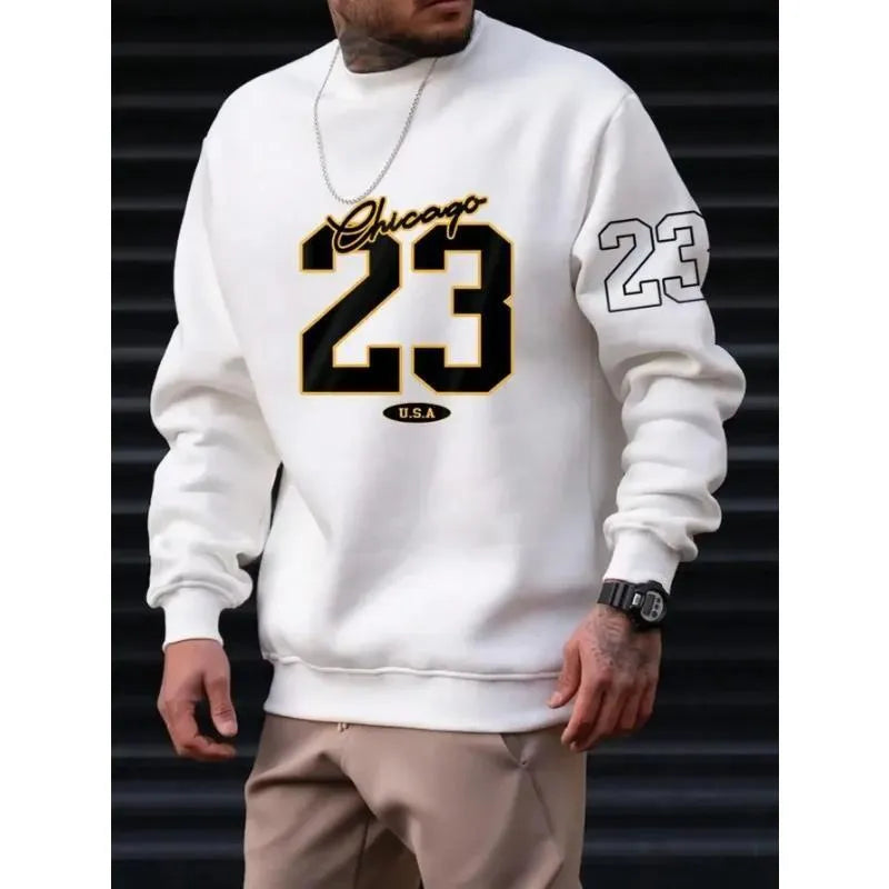 Men's art letter design fleece sweatshirt pullover style autumn casual top polyester fibre